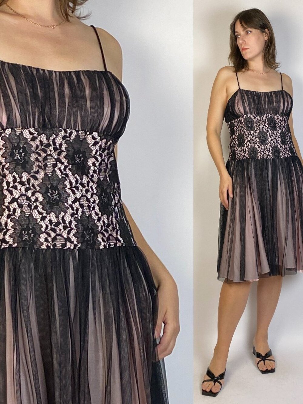 Vintage 1990s Sheer MESH & LACE Party Dress! Large to XL